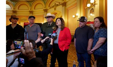 Senator Marie Alvarado-Gil speaks with reporters about SB 818