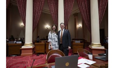 Senator Megan Dahle and Senate Minority Leader Brian Jones on the Floor of the State Senate