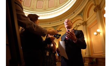 Sen. Niello discusses legislation with reporters